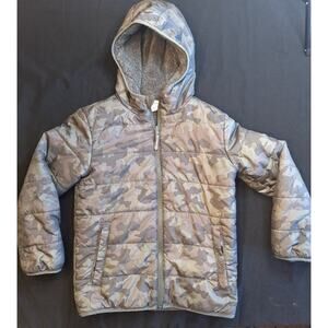 Cat & Jack Boys Camo Puffer Jacket Sherpa Lined Hooded Size M (8) Green